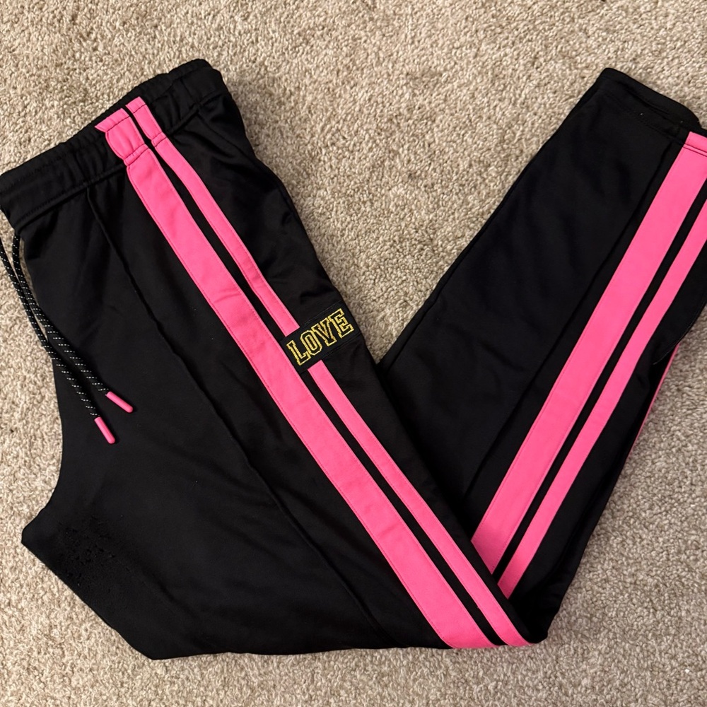Womens Black Track Pants with Pink Stripe